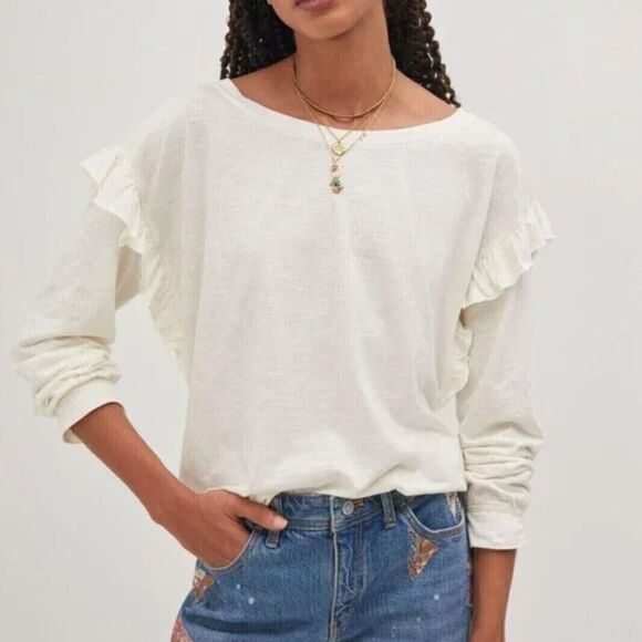 Anthropologie Pilcro Ruffled Open-Back Tunic Tee Top Size M Cotton - Picture 1 of 8